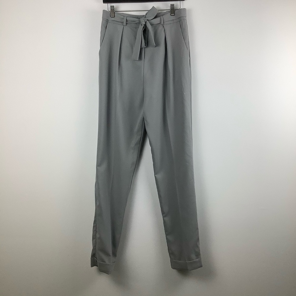 NWT ASOS High Rise Tie Waist Trouser Pants in Grey